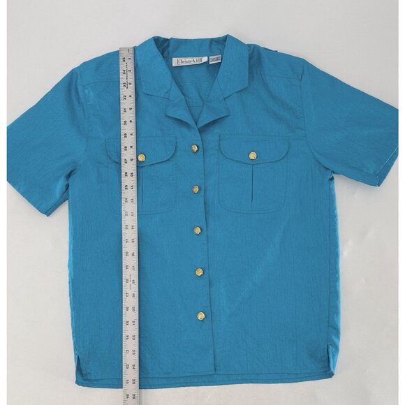 Christie & Jill Bright Blue Gold Nautical Button Up Shirt Blouse Blouse Sz 6 - Picture 7 of 8